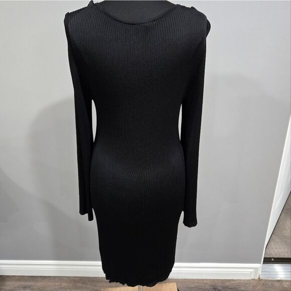 🐢 J. Crew Ribbed Black squareneck sweater-dress Size L stretchy! - Picture 3 of 16